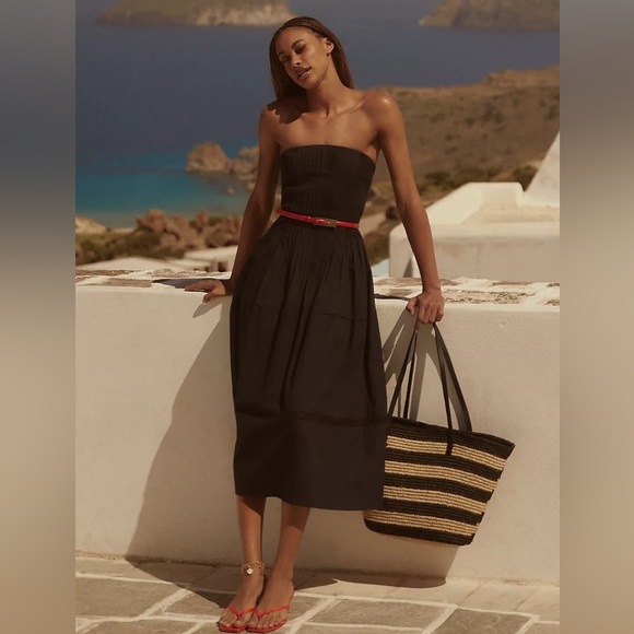 Anthropologie Cotton Poplin Strapless Midi Dress Black - Picture 2 of 14